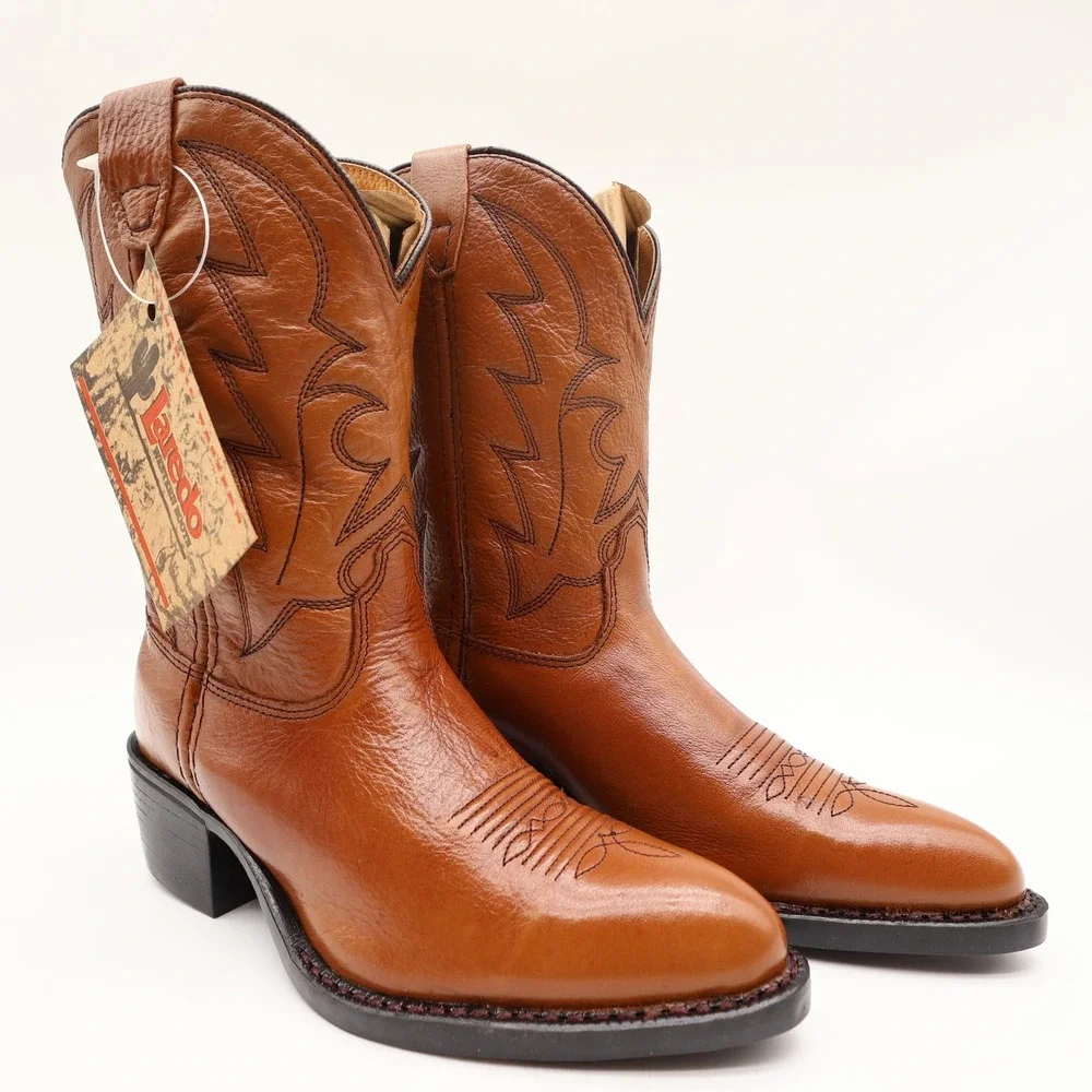 Laredo Vintage J Toe Western Boots Kids 2.5 Brown Leather NWT Deadstock